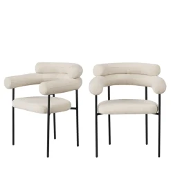 NORI Lot de 2 fauteuils de table en tissu bouclette et métal
