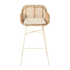 NUNUHAI Lot de 2 tabourets de bar en rotin pieds beiges 76cm