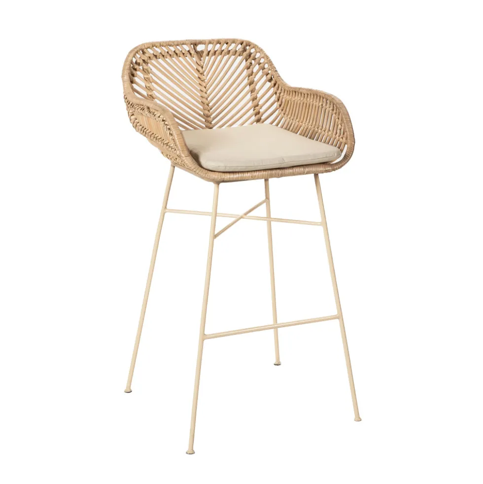 NUNUHAI Lot de 2 tabourets de bar en rotin pieds beiges 76cm