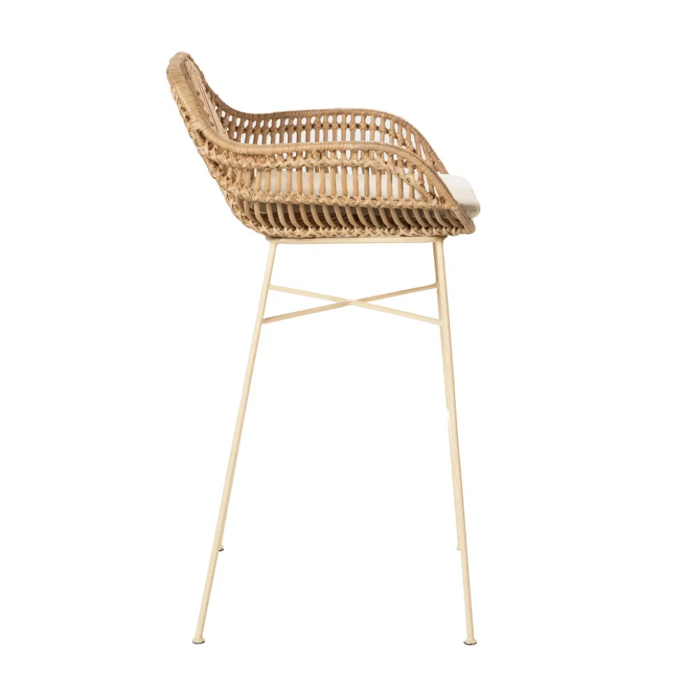 NUNUHAI Lot de 2 tabourets de bar en rotin pieds beiges 76cm