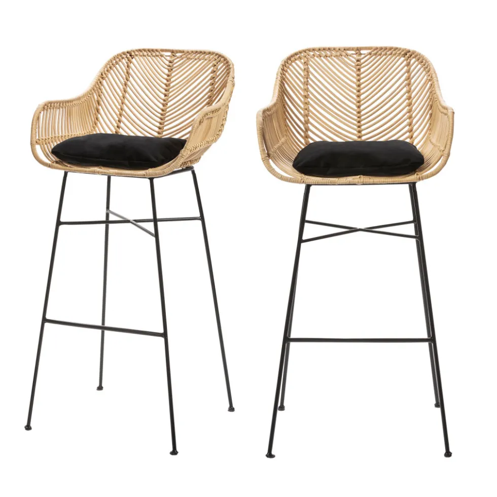 NUNUHAI Lot de 2 tabourets de bar en rotin H76cm