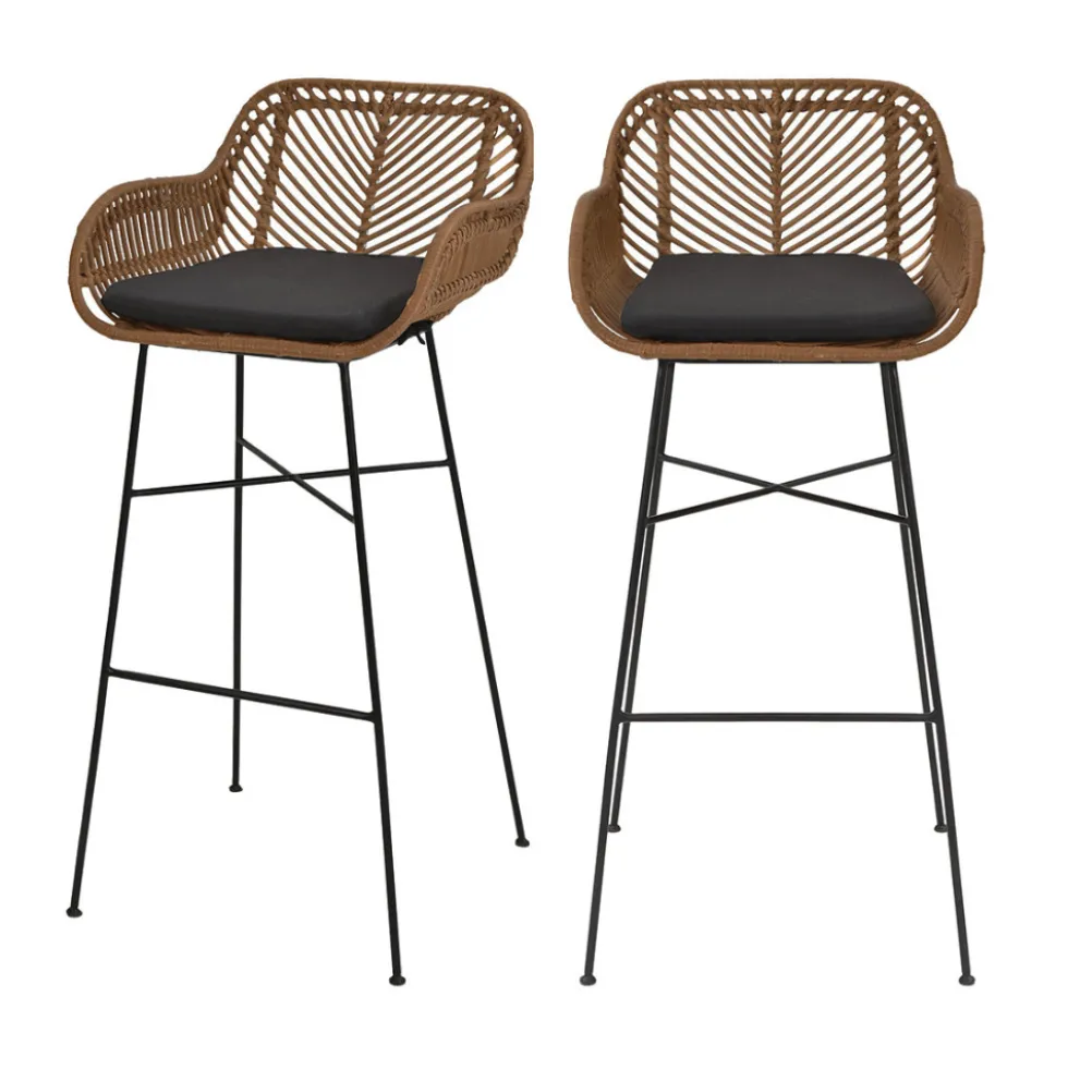 NUNUHAI Lot de 2 tabourets de bar en rotin H76cm