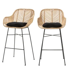 NUNUHAI Lot de 2 tabourets de bar en rotin H68cm