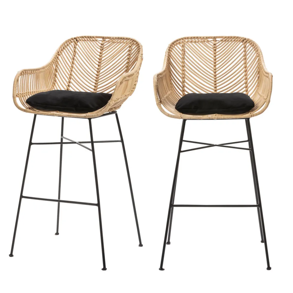 NUNUHAI Lot de 2 tabourets de bar en rotin H68cm