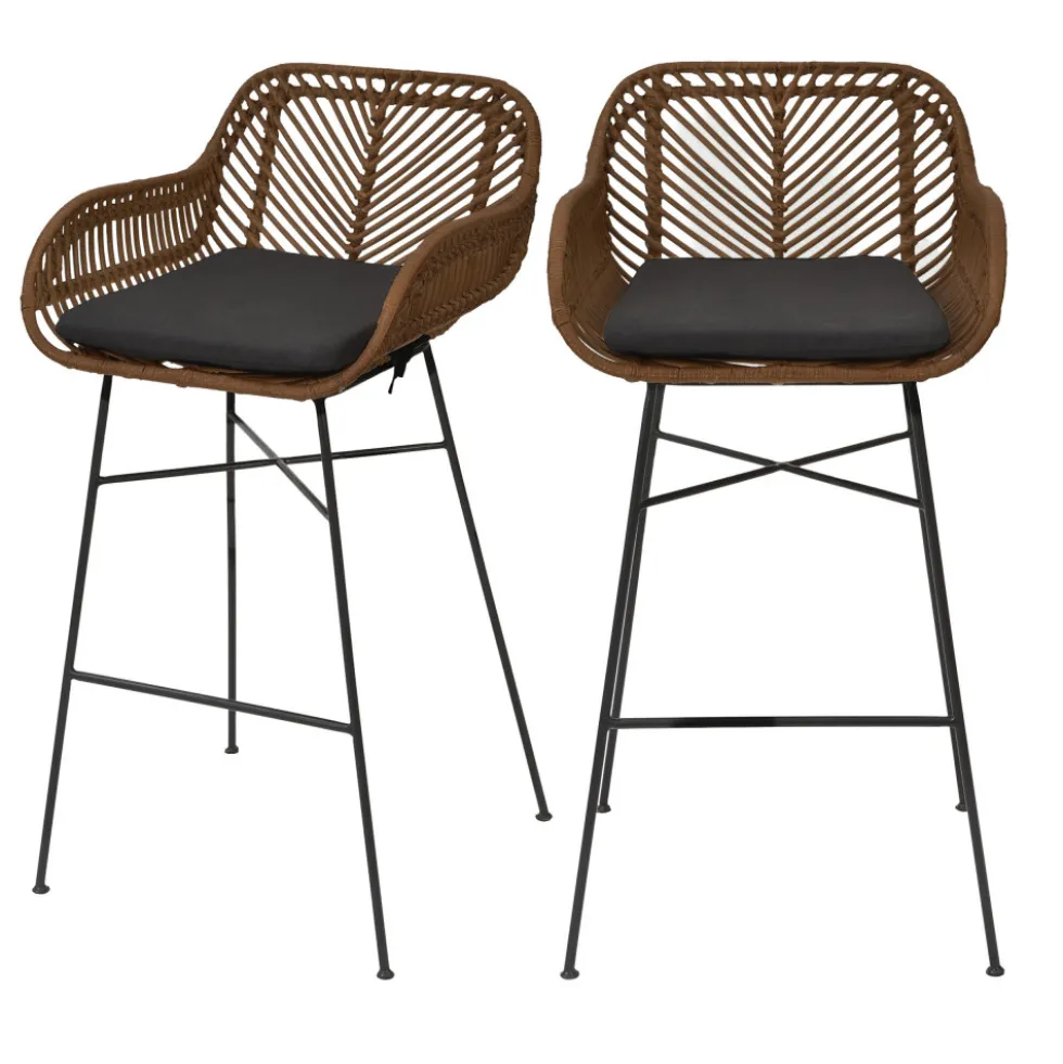 NUNUHAI Lot de 2 tabourets de bar en rotin H68cm