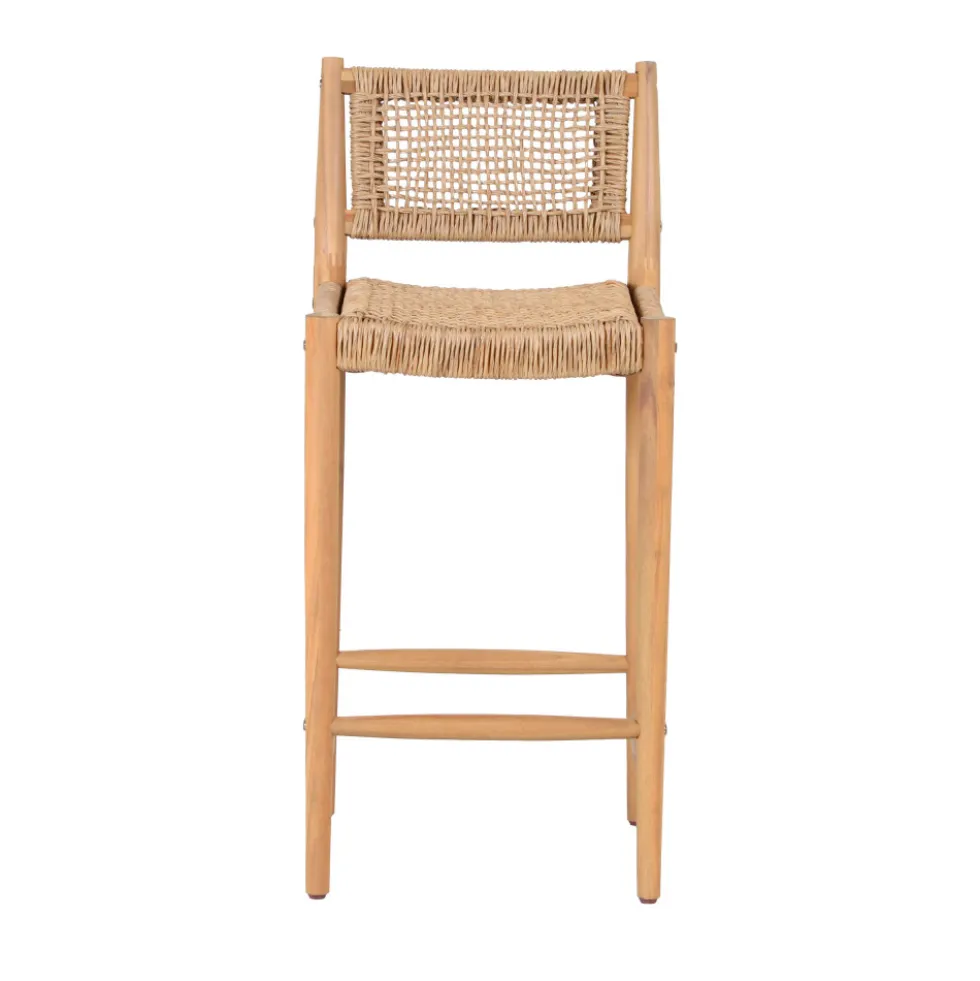 NURI Lot de 2 tabourets de bar intérieur/extérieur en bois d'acacia et résine tressée H66cm