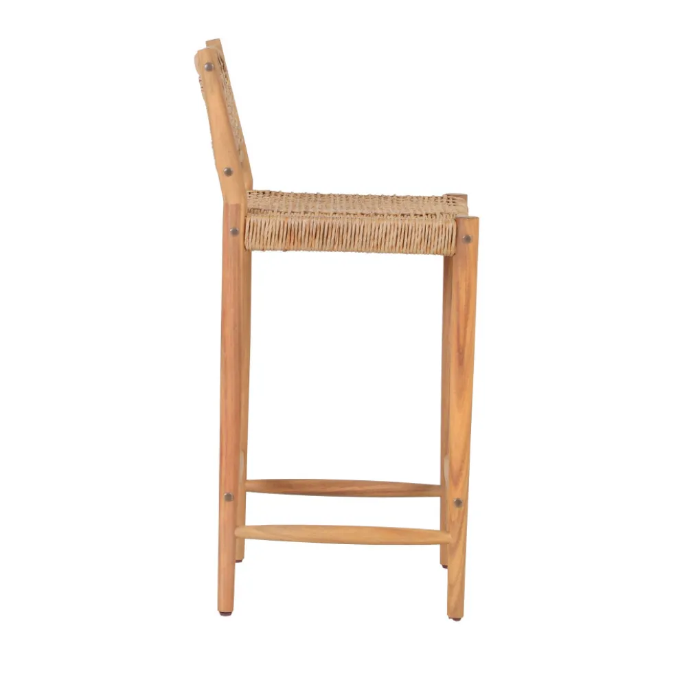 NURI Lot de 2 tabourets de bar intérieur/extérieur en bois d'acacia et résine tressée H66cm