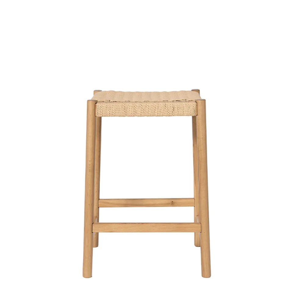 PAOLO Tabouret de bar en corde tressée et bois H65cm