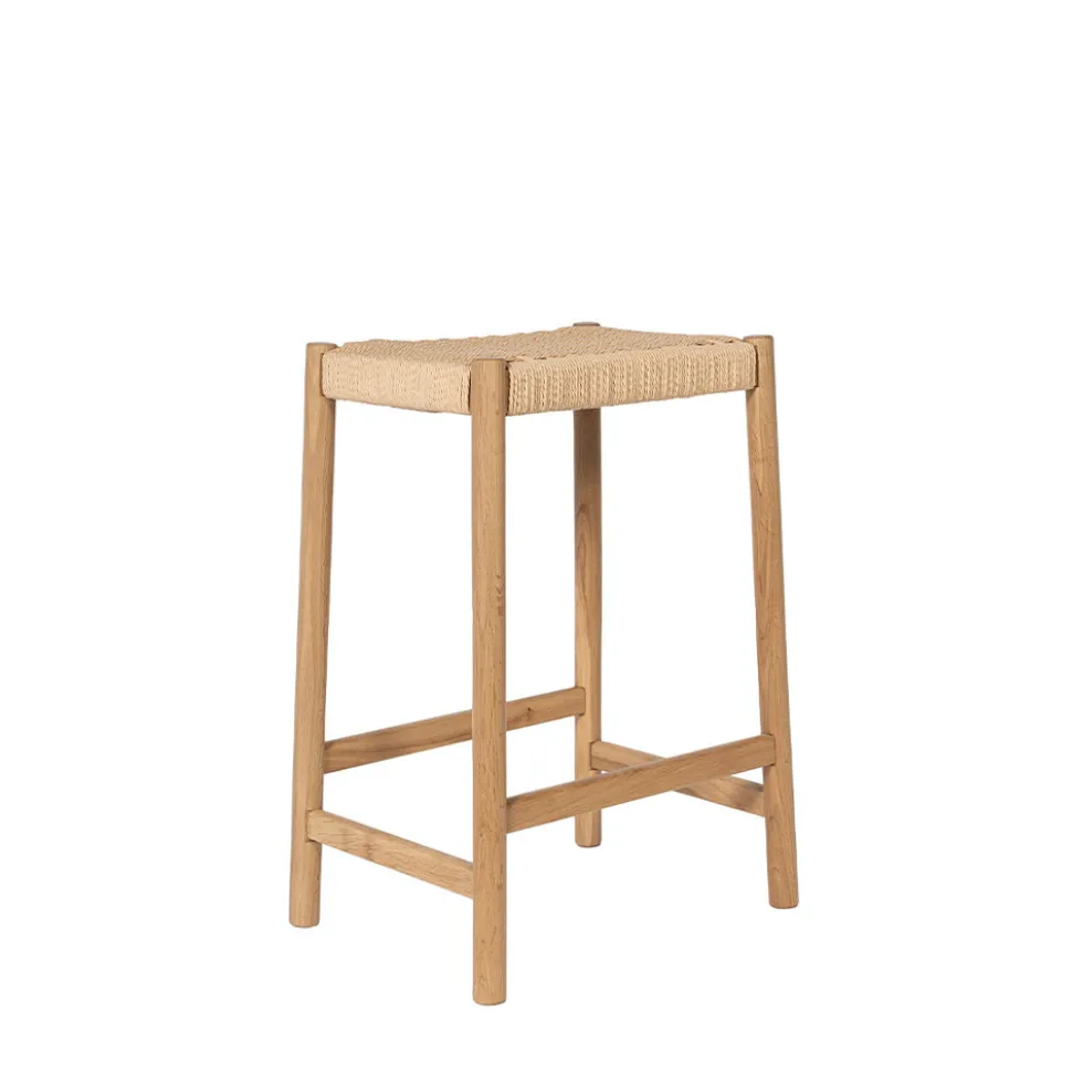 PAOLO Tabouret de bar en corde tressée et bois H65cm