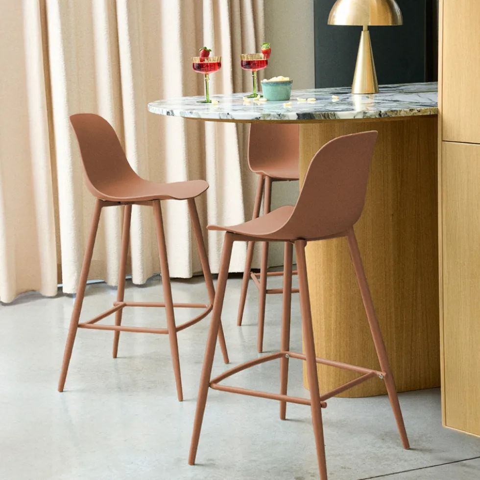 PORTLAND Lot de 4 tabourets de bar intérieur et extérieur en plastique et métal H65cm