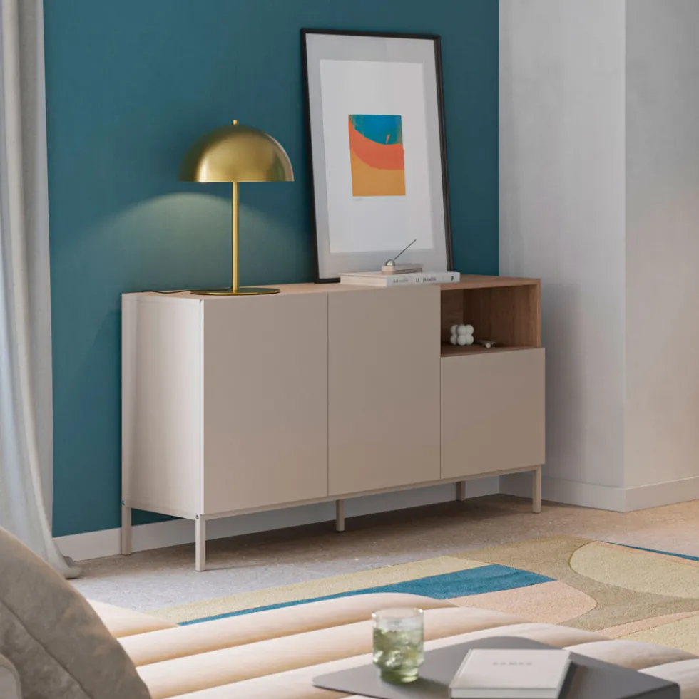 QUENOR Buffet 3 portes en bois et métal L140cm