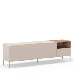 QUENOR Meuble TV 3 portes 1 tiroir en bois et métal L180cm