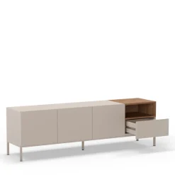 QUENOR Meuble TV 3 portes 1 tiroir en bois et métal L180cm
