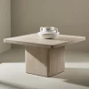 QVART Table basse carrée effet travertin 80x80cm