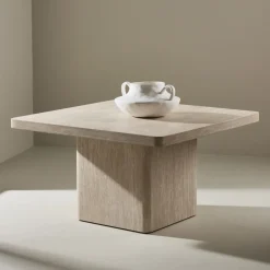 QVART Table basse carrée effet travertin 80x80cm