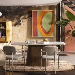 RENO Table à manger 8 personnes effet marbre et bois