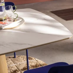 RENO Table à manger 8 personnes effet marbre et bois