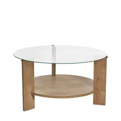 RIA Table basse ronde en verre trempé et bois ø75cm