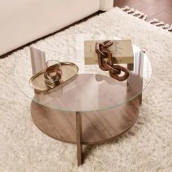 RIA Table basse ronde en verre trempé et bois ø75cm