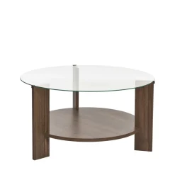 RIA Table basse ronde en verre trempé et bois ø75cm