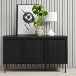 RINTO Buffet 3 portes en bois et métal L140cm