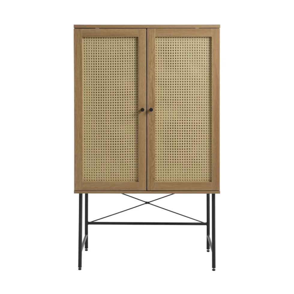 RINTO Buffet haut 2 portes bois et métal H135cm