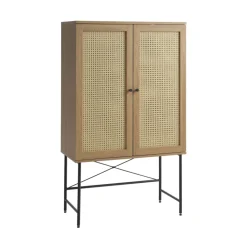 RINTO Buffet haut 2 portes bois et métal H135cm