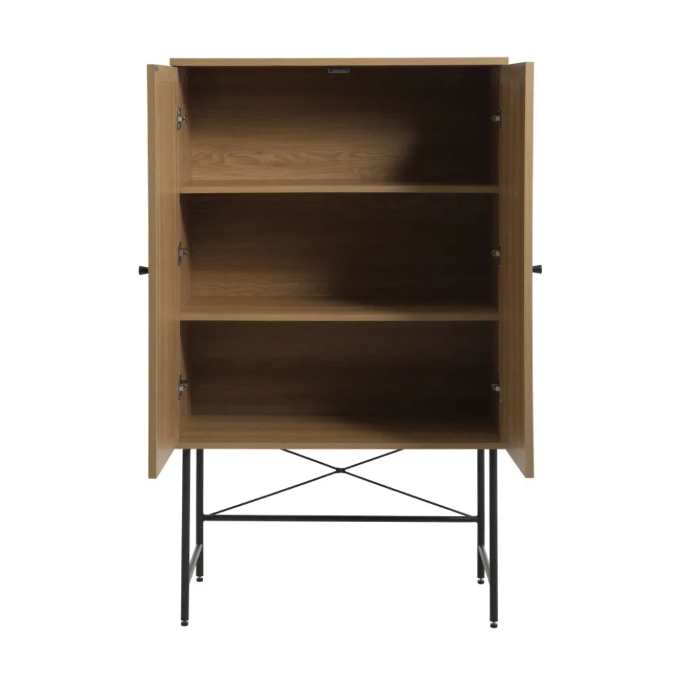 RINTO Buffet haut 2 portes bois et métal H135cm