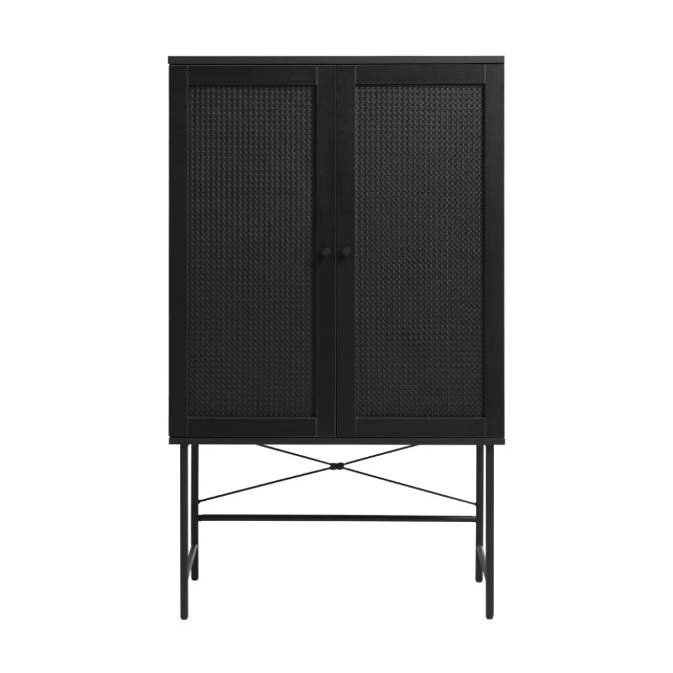 RINTO Buffet haut 2 portes bois et métal H135cm