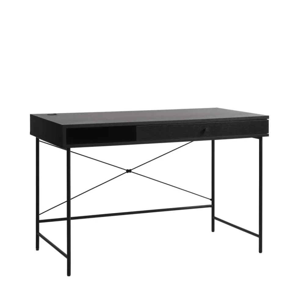 RINTO Bureau 1 tiroir 1 niche en bois et métal L120cm
