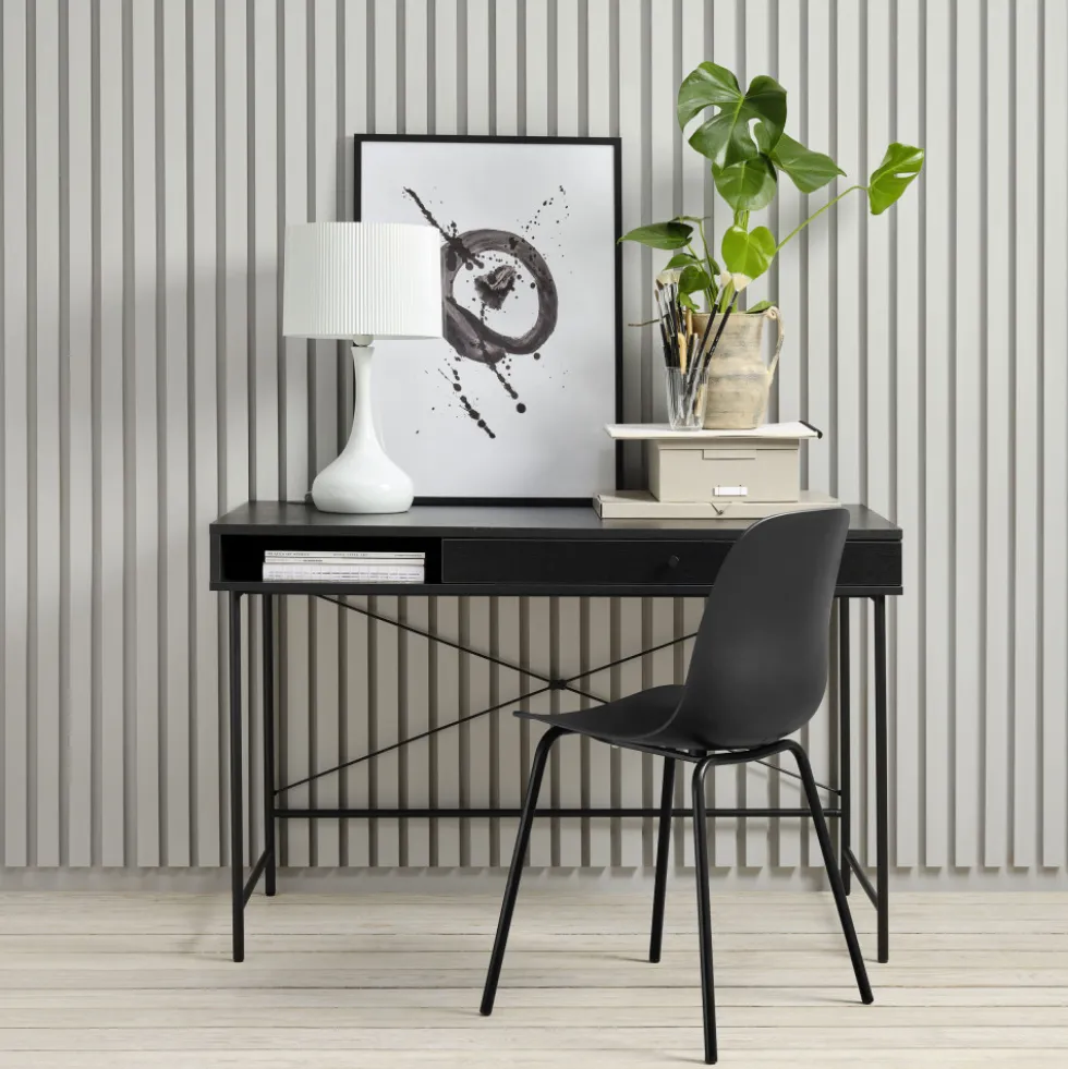 RINTO Bureau 1 tiroir 1 niche en bois et métal L120cm