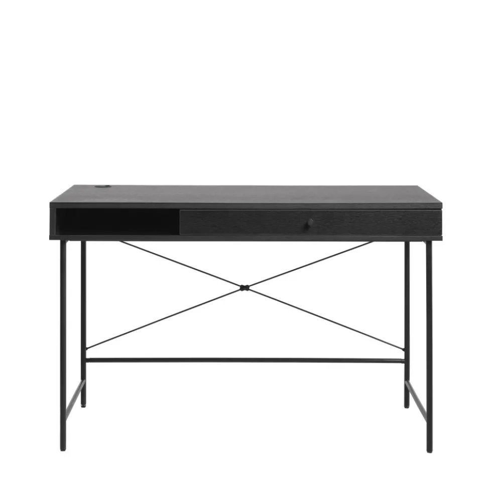 RINTO Bureau 1 tiroir 1 niche en bois et métal L120cm