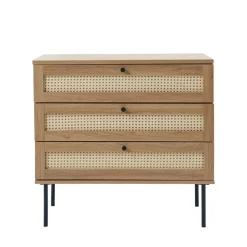 RINTO Commode 3 tiroirs en bois et métal L80cm