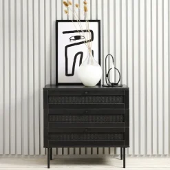 RINTO Commode 3 tiroirs en bois et métal L80cm