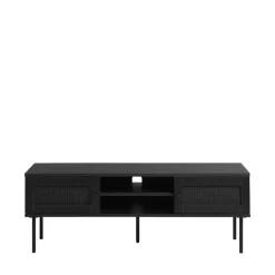RINTO Meuble TV 2 portes 2 niches en bois et métal L120cm
