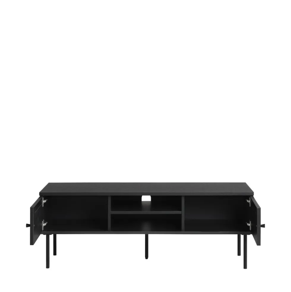 RINTO Meuble TV 2 portes 2 niches en bois et métal L120cm