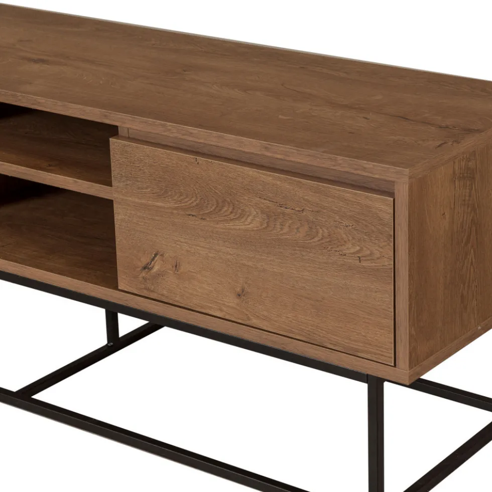 ROA Meuble TV 2 tiroirs en bois et métal L140cm