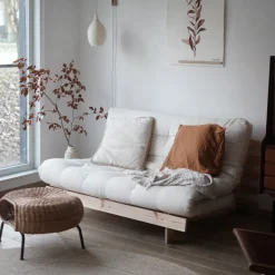 ROOTS Canapé convertible 160x200cm en bois naturel et tissu