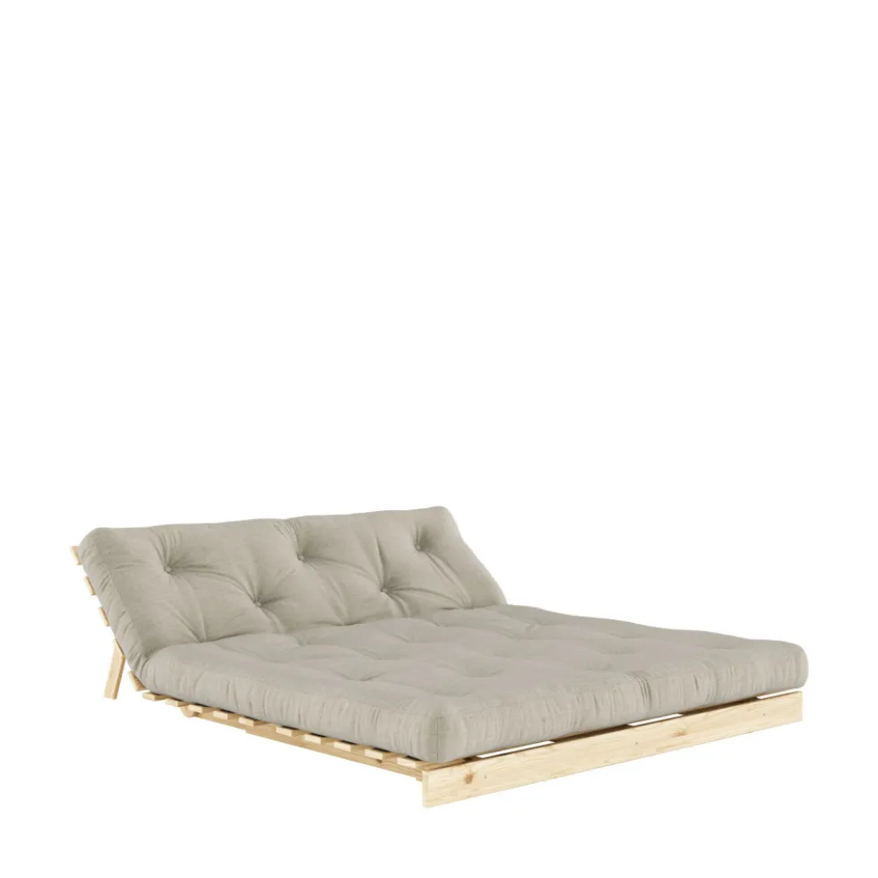 ROOTS Canapé convertible 160x200cm en bois naturel et tissu