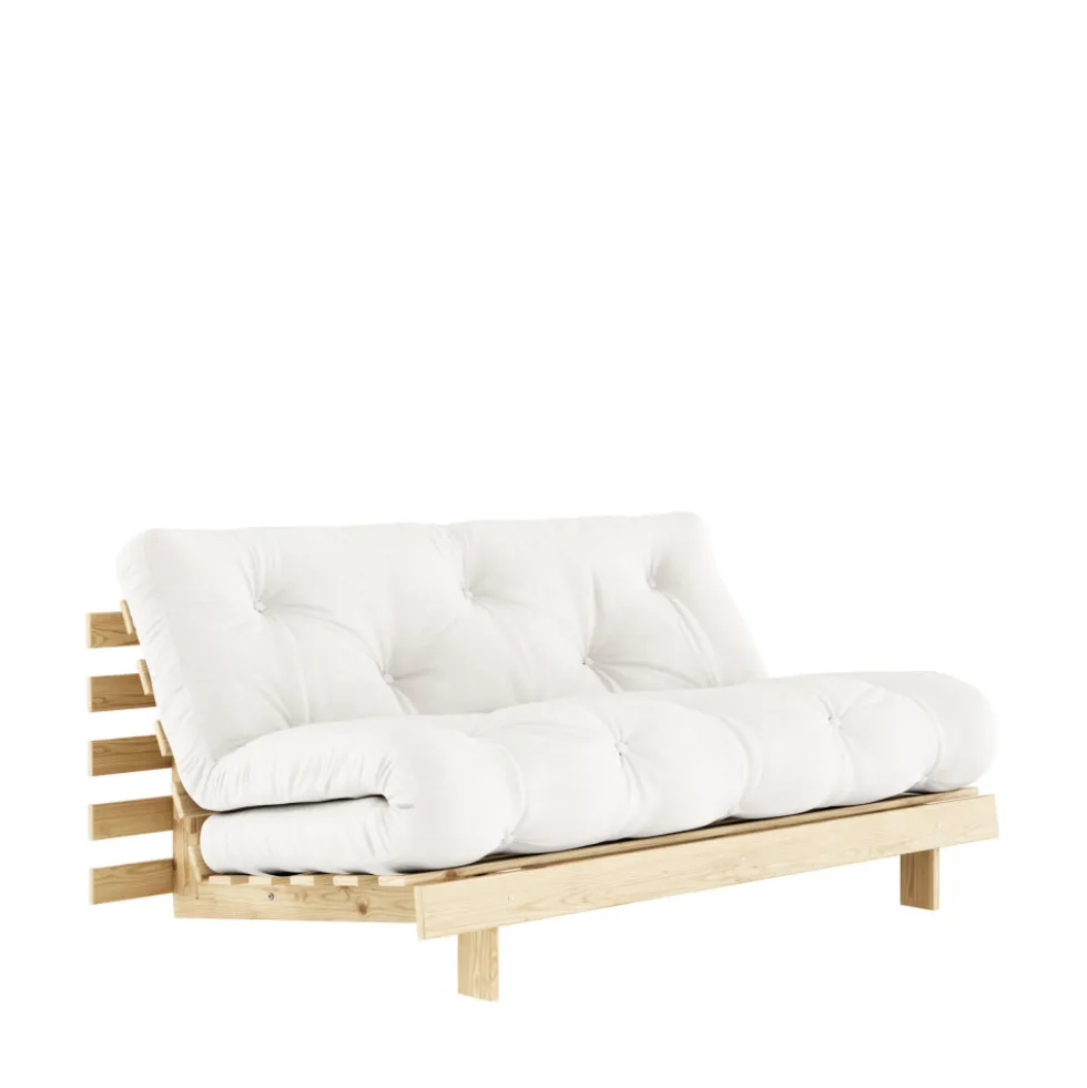 ROOTS Canapé convertible 160x200cm en bois naturel et tissu