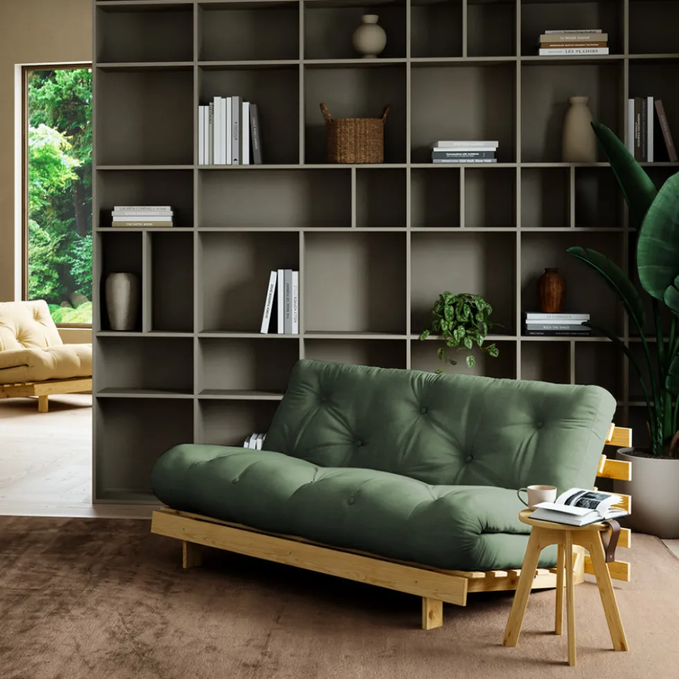 ROOTS Canapé convertible 160x200cm en bois naturel et tissu