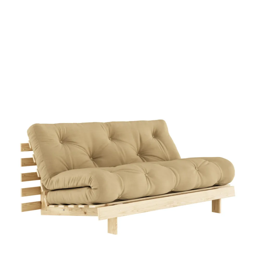 ROOTS Canapé convertible 160x200cm en bois naturel et tissu