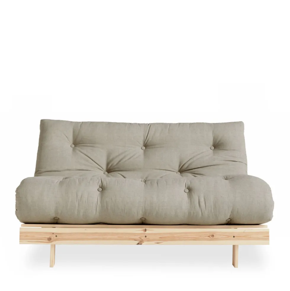 ROOTS Canapé convertible 140x200cm en bois naturel et tissu