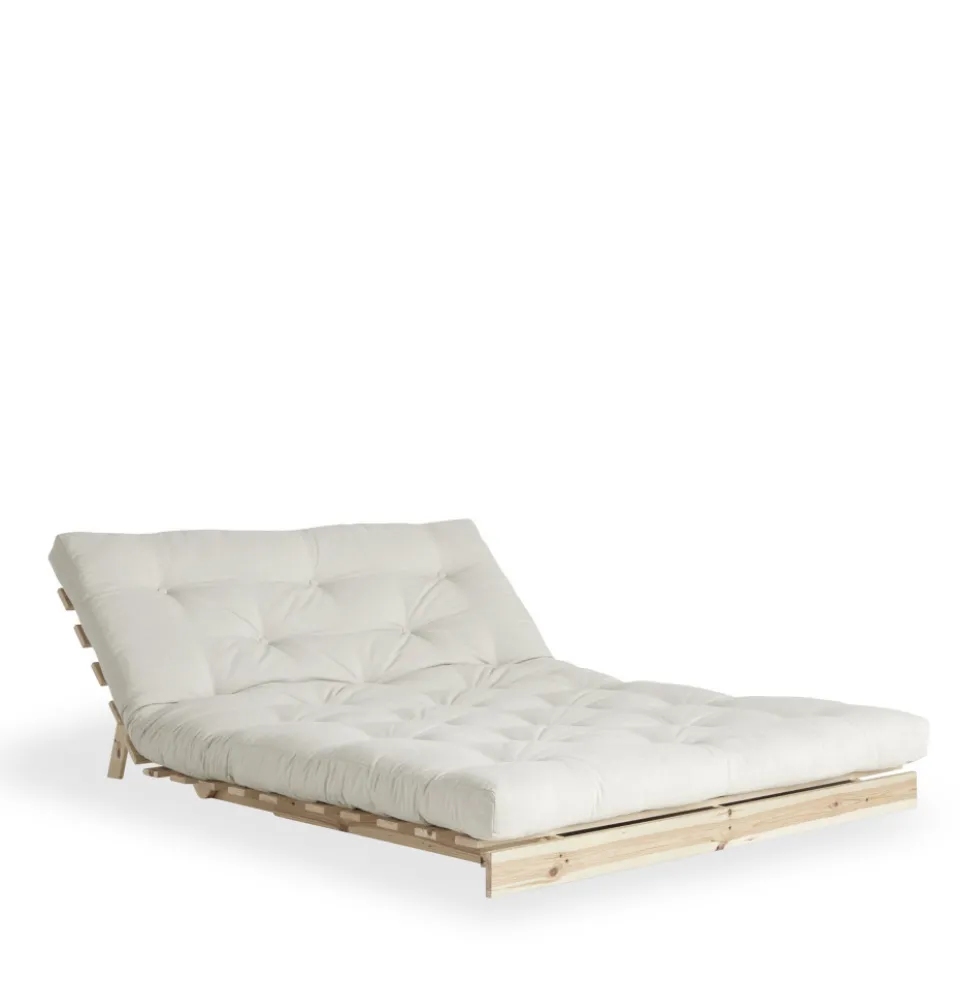 ROOTS Canapé convertible 140x200cm en bois naturel et tissu