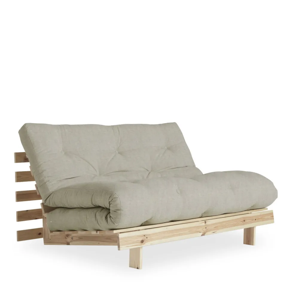 ROOTS Canapé convertible 140x200cm en bois naturel et tissu