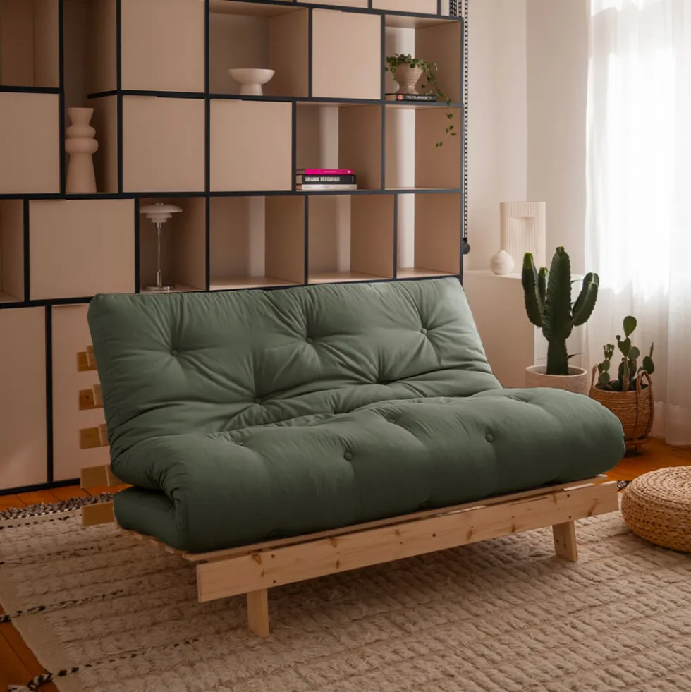 ROOTS Canapé convertible 140x200cm en bois naturel et tissu