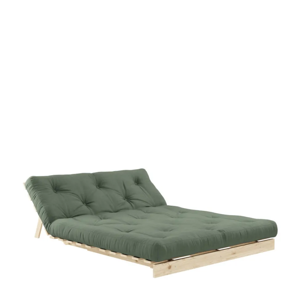 ROOTS Canapé convertible 140x200cm en bois naturel et tissu