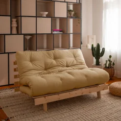 ROOTS Canapé convertible 140x200cm en bois naturel et tissu