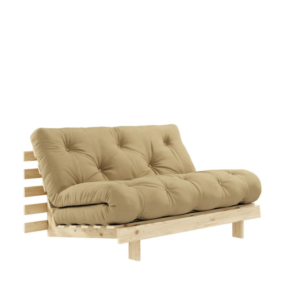 ROOTS Canapé convertible 140x200cm en bois naturel et tissu