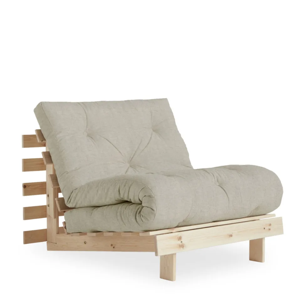 ROOTS Fauteuil convertible 90x200cm en bois naturel et tissu
